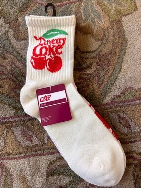 Cherry Coke Crew Socks 2 Pack Retro Graphic Socks White and Pink